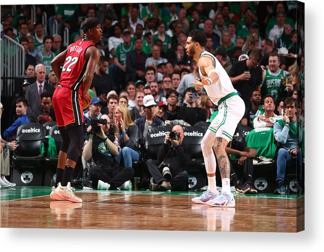 Playoffs Acrylic Print featuring the photograph Jimmy Butler and Jayson Tatum by Nathaniel S. Butler