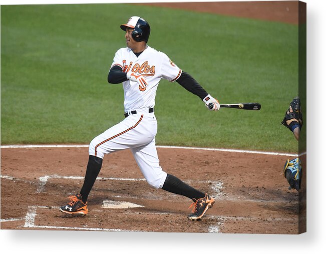 Game Two Acrylic Print featuring the photograph Jonathan Schoop by Mitchell Layton