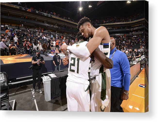 Playoffs Acrylic Print featuring the photograph Jrue Holiday and Giannis Antetokounmpo by Andrew D. Bernstein