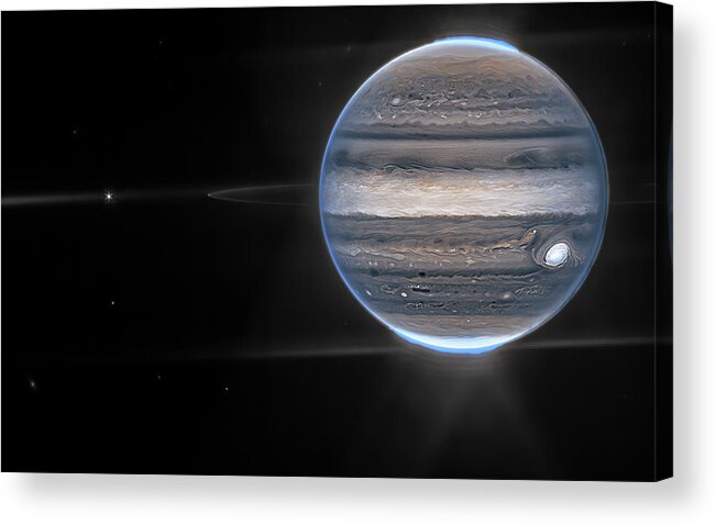 Jupiter Acrylic Print featuring the photograph Jupiter Showcases Aurorae, Hazes - JWST NIRCam widefield view by Eric Glaser