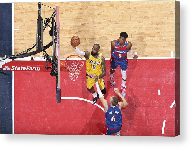 Nba Pro Basketball Acrylic Print featuring the photograph Karl Malone and Lebron James by Stephen Gosling