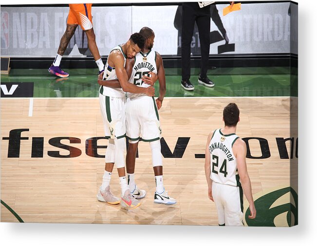Playoffs Acrylic Print featuring the photograph Khris Middleton and Giannis Antetokounmpo by Gary Dineen