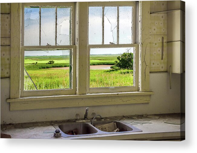Solberg Acrylic Print featuring the photograph Kitchen Window Prairie View - view from abandoned ND homestead kitchen window by Peter Herman