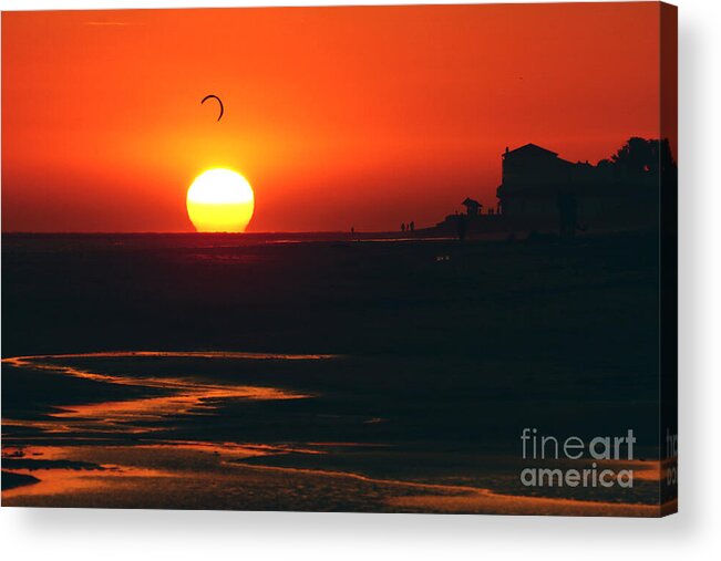Sunset Acrylic Print featuring the photograph Kitesurfing la Playa de la Costilla by fototaker Tony