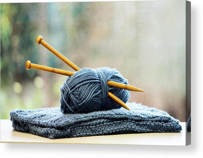 People Acrylic Print featuring the photograph Knitting needles in ball of yarn by Gregoria Gregoriou Crowe fine art and creative photography.