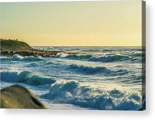 Golden Acrylic Print featuring the photograph La Jolla Cove Rolling Waves by Local Snaps Photography