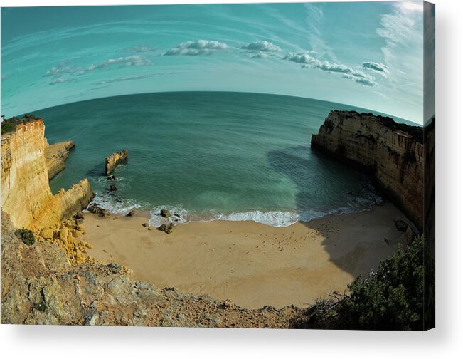 Beach Acrylic Print featuring the photograph Lagoa cliffs fish-eye view. Algarve, Portugal by Angelo DeVal