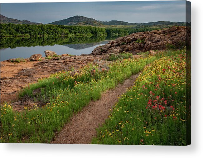 Prairie Acrylic Print featuring the photograph Lake Quanah Parker and Wildflowers 3 by Cindy McIntyre