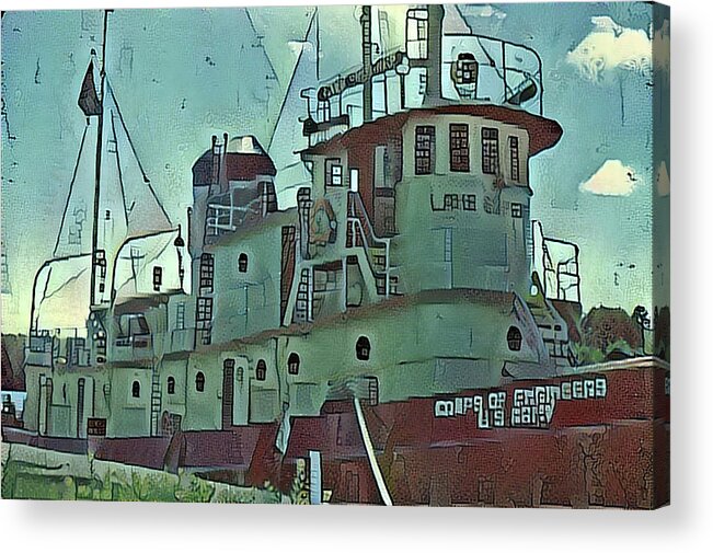 Lake Superior Tug Boat Acrylic Print featuring the digital art Lake Superior Tug Boat CAC day 15 by Cathy Anderson