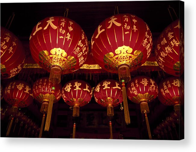 Chinese Culture Acrylic Print featuring the photograph Lanterns in Chinese temple by Andrea Pistolesi