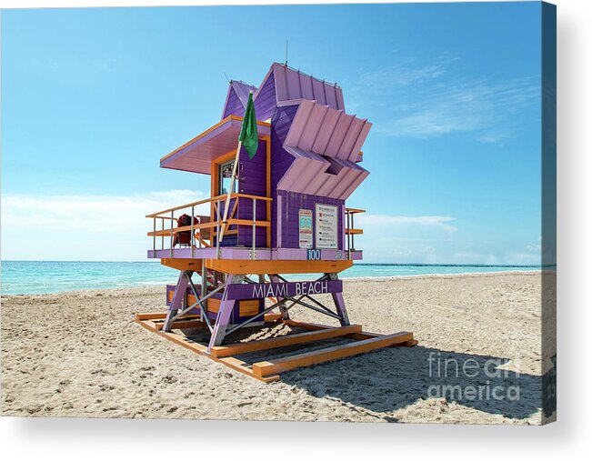 Atlantic Acrylic Print featuring the photograph Lifeguard Tower 100 South Beach Miami, Florida by Beachtown Views