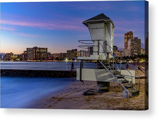 Lifeguard Tower Acrylic Print featuring the photograph Lifeguard Tower at Dusk by Kelley King