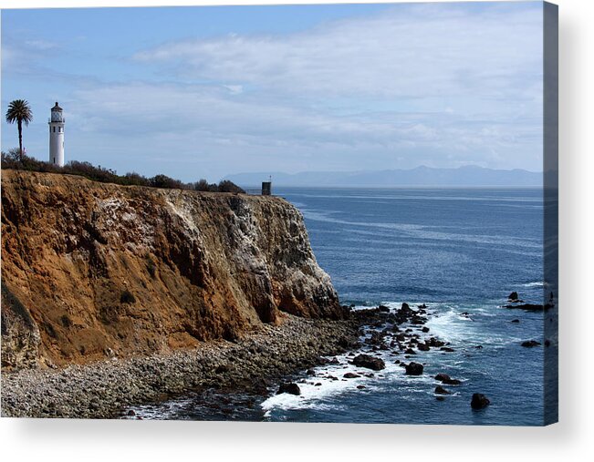 Lighthouse Acrylic Print featuring the photograph Lighthouse on a Bluff over the Pacific Ocean by Mark Stout