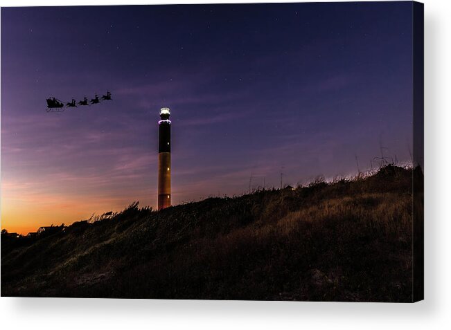 Caswell Beach Acrylic Print featuring the photograph Lighthouse Santa by Nick Noble