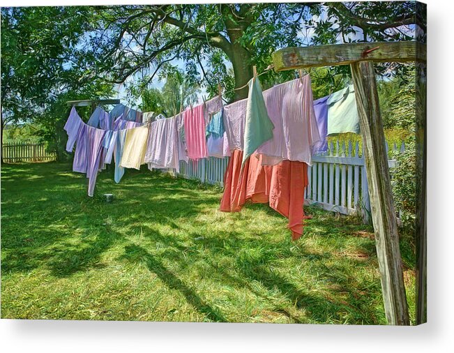 Laundry Acrylic Print featuring the photograph Line Dry - Laundry by Nikolyn McDonald