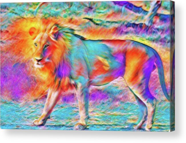 Digital Lion Acrylic Print featuring the digital art Lion of Judah by Kelly M Turner
