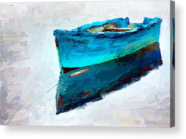Lonely Acrylic Print featuring the mixed media Lonely boat floating - digital painting by Tatiana Travelways