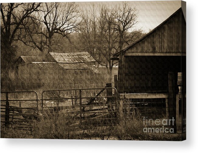Sepia Acrylic Print featuring the digital art Abandoned Farm In Sepia by Kirt Tisdale