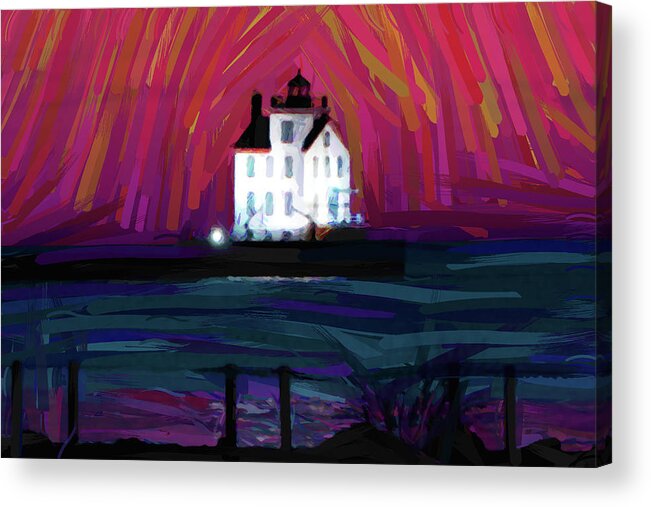 Oil On Canvas Acrylic Print featuring the digital art lorain Lighthouse 2, Abstract Oil Painting ca 2020 by Ahmet Asar by Celestial Images