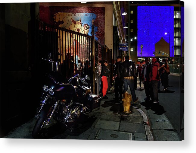 Motorcycle Club At Night Acrylic Print featuring the photograph Los Angeles Street Photography by Mark Stout