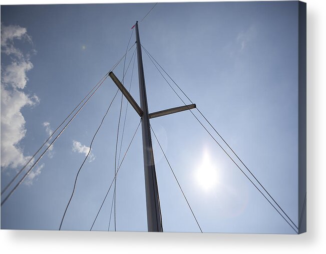 Pole Acrylic Print featuring the photograph Low Angle View Of Cables Against Blue Sky by Paulien Tabak / EyeEm