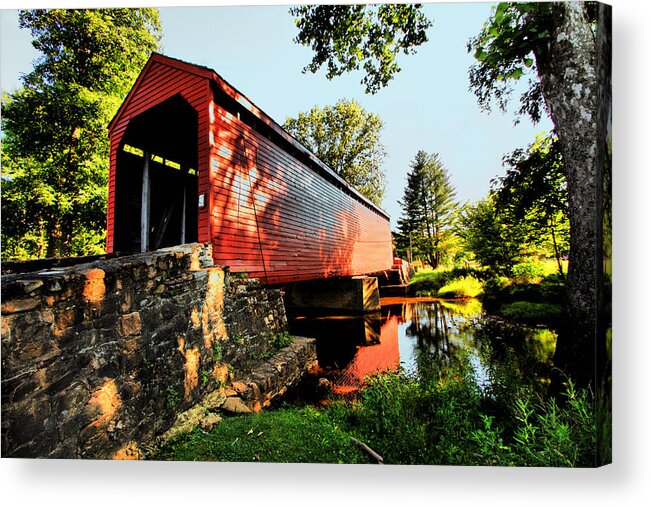 Americana Acrylic Print featuring the photograph Loys Station Covered Bridge by Steve Ember