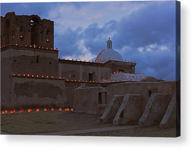 Tom Daniel Acrylic Print featuring the photograph Luminarias and Buttresses by Tom Daniel