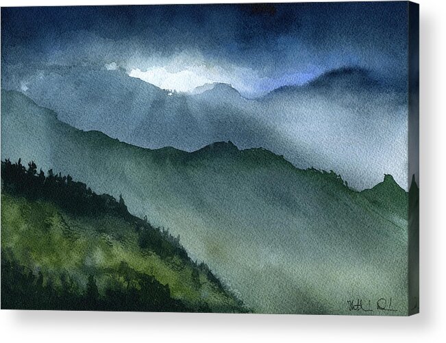 Portugal Acrylic Print featuring the painting Madeira Mountains Portugal by Dora Hathazi Mendes