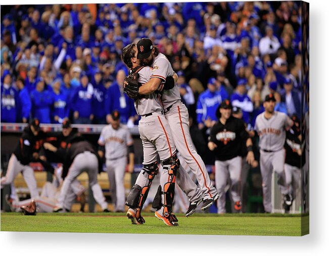 People Acrylic Print featuring the photograph Madison Bumgarner and Buster Posey by Jamie Squire