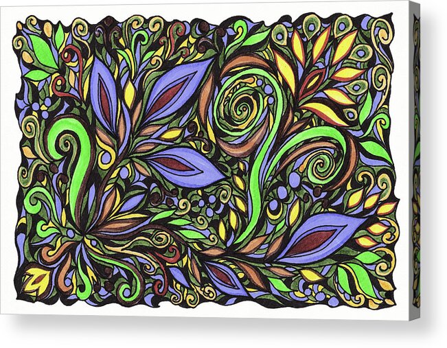 Floral Pattern Acrylic Print featuring the painting Magical Floral Pattern Tiffany Stained Glass Mosaic Decor VII by Irina Sztukowski