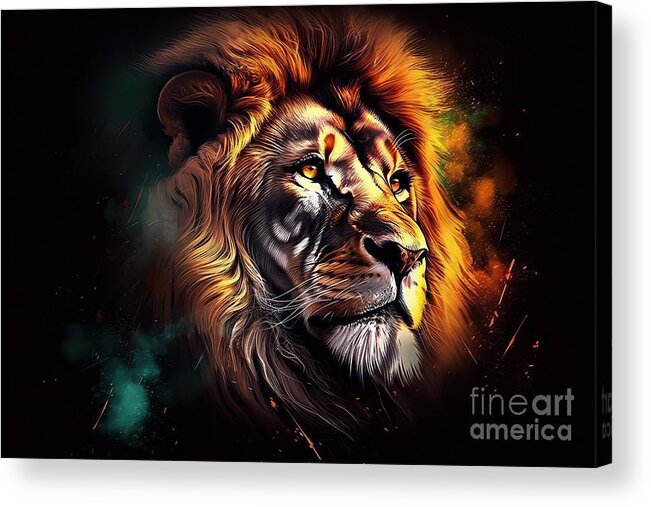 Animal Acrylic Print featuring the painting Majestic lion portrait digital art illustration by N Akkash