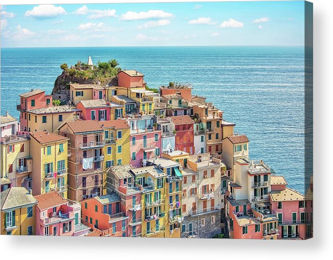 Architecture Acrylic Print featuring the pastel Manarola Village by Manjik Pictures