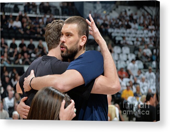 Playoffs Acrylic Print featuring the photograph Marc Gasol and Pau Gasol by Mark Sobhani