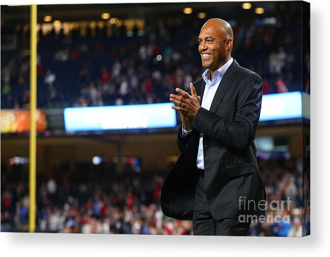 Three Quarter Length Acrylic Print featuring the photograph Mariano Rivera and David Ortiz by Mike Stobe