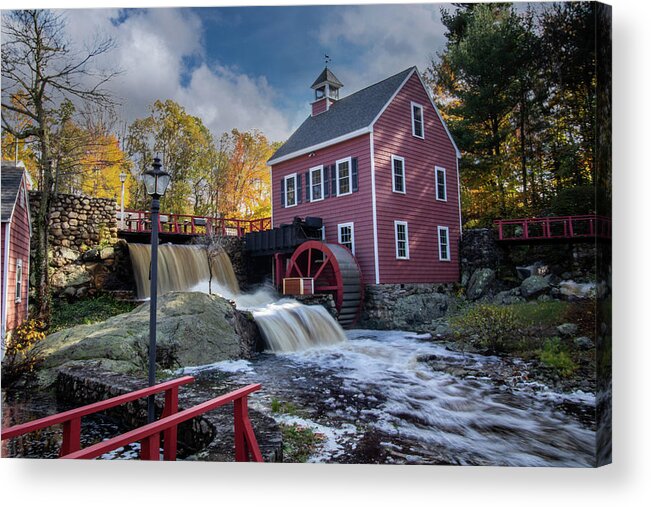 New England Mill Acrylic Print featuring the photograph Massachusetts Grist Mill in Autumn by Jeff Folger