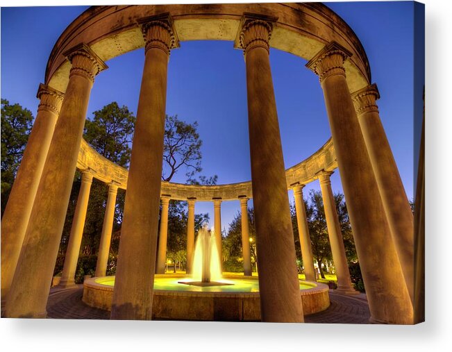 Mecom Acrylic Print featuring the photograph Mecom Rockwell Colonnade and Fountain by Tim Stanley