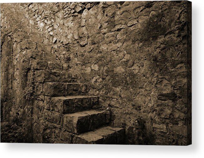 Algarve Acrylic Print featuring the photograph Medieval Wall Staircase. Sepia Digital Art by Angelo DeVal