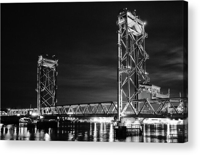 Acros Acrylic Print featuring the photograph Memorial Bridge, A Night In Monochrome. by Jeff Sinon