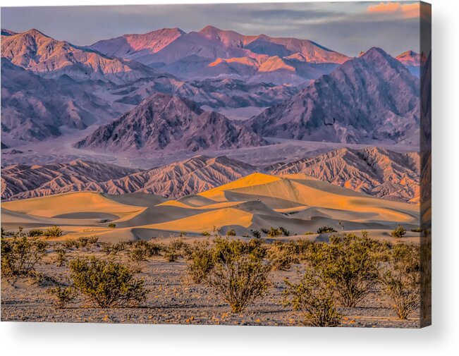 Death Valley Acrylic Print featuring the photograph Mesquite Dunes Death Valley overview by Patricia Dennis