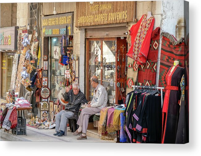 Jordan Acrylic Print featuring the photograph Merchants in Madaba, Jordan by Dubi Roman