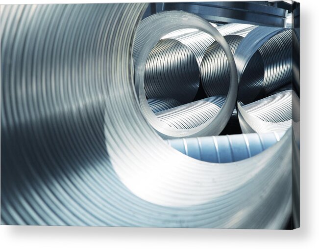 Curve Acrylic Print featuring the photograph Metallic, ribbed ventilation tubes by Aeduard