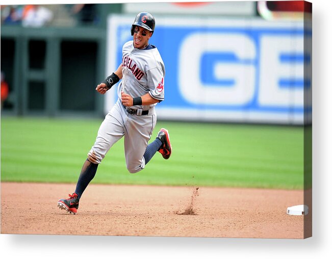 American League Baseball Acrylic Print featuring the photograph Michael Brantley and Lonnie Chisenhall by Mitchell Layton