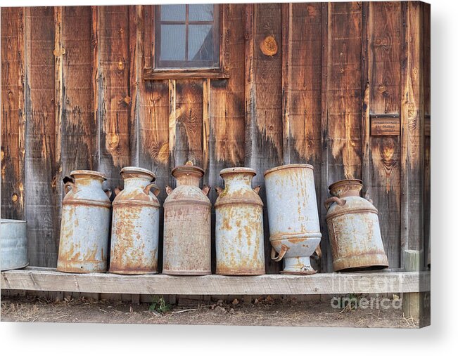 Littleton Museum Acrylic Print featuring the photograph Milk Cans by Jim West