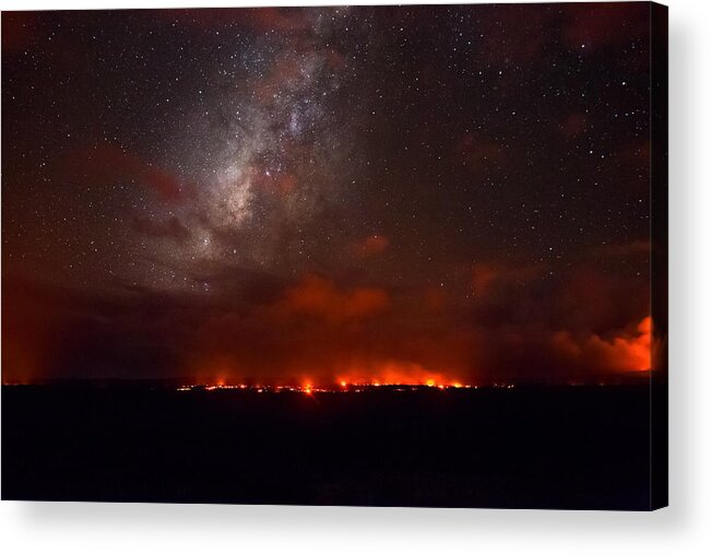 Volcanic Crater Acrylic Print featuring the photograph Milky Way over a Lava Flow in Hawaii by Tyler Hulett