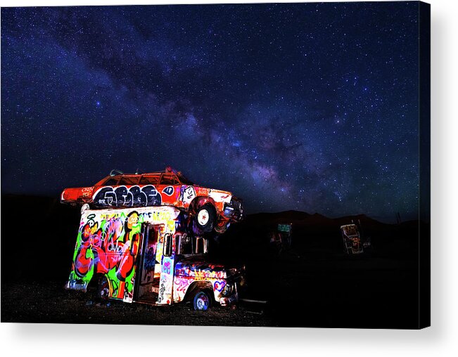 America Acrylic Print featuring the photograph Milky Way Over Mojave Graffiti Art 1 by James Sage
