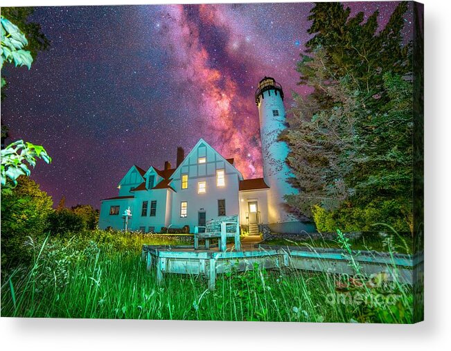 Milky Way Acrylic Print featuring the photograph Milky Way Over Point Iroquois Lighthouse -4973 by Norris Seward