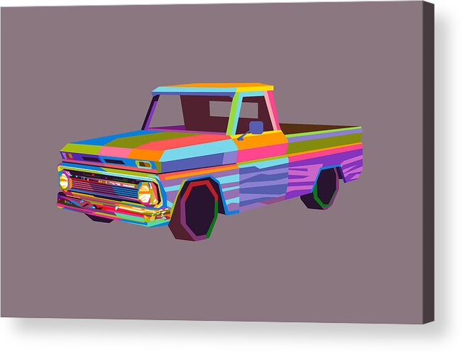 Pop Art Acrylic Print featuring the digital art Mini Truck Wpap Pop Art Style Grey Background by Ahmad Nusyirwan