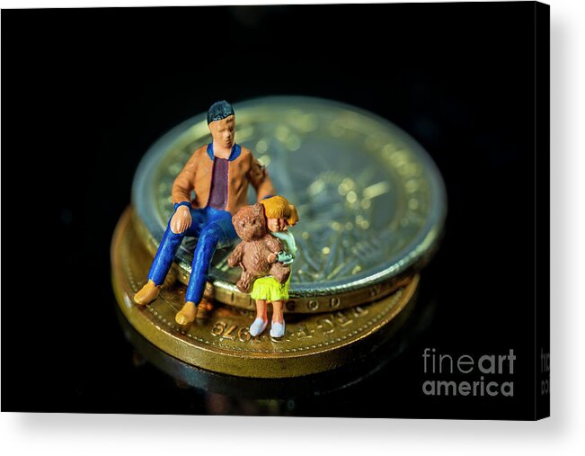 Bond Acrylic Print featuring the photograph Miniature people Father and daughter share love. Macro by Pablo Avanzini