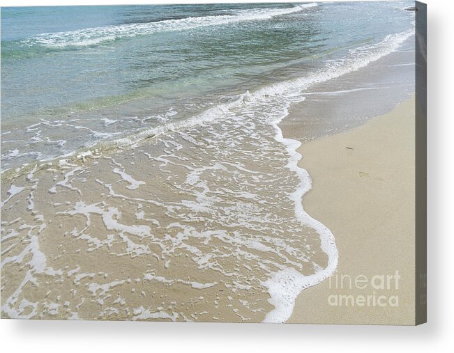 Minimalist Acrylic Print featuring the photograph Clear sea water meets fine sand. Minimalist beach scene by Adriana Mueller