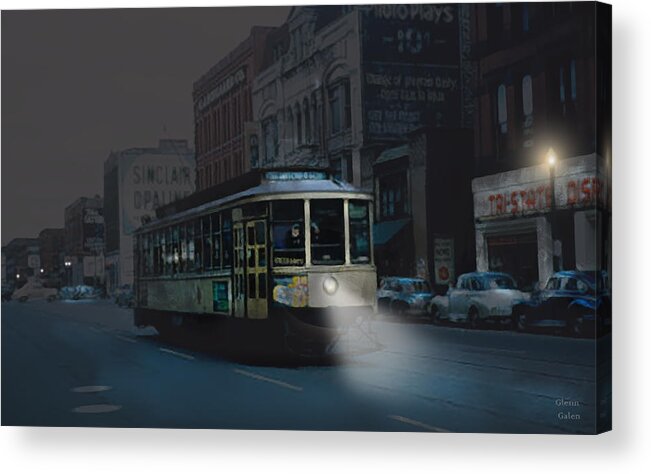 Minneapolis Acrylic Print featuring the digital art Minneapolis 1952 - Streetcar by Glenn Galen
